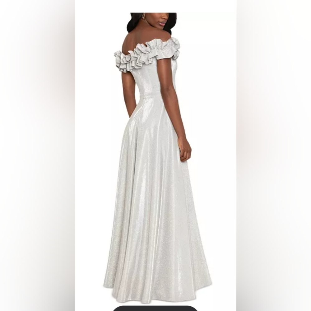 Xscape Metallic Off-Shoulder Ruffle Gown - Picture 2 of 8